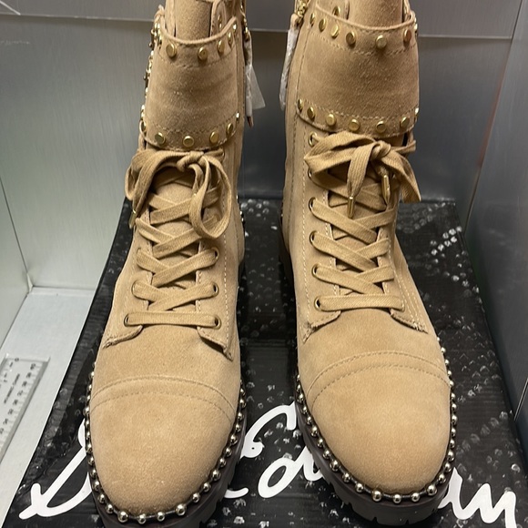 BNIB Sam Edelman Jennifer Studded Combat Suede Boots Tan 9M - Picture 4 of 13
